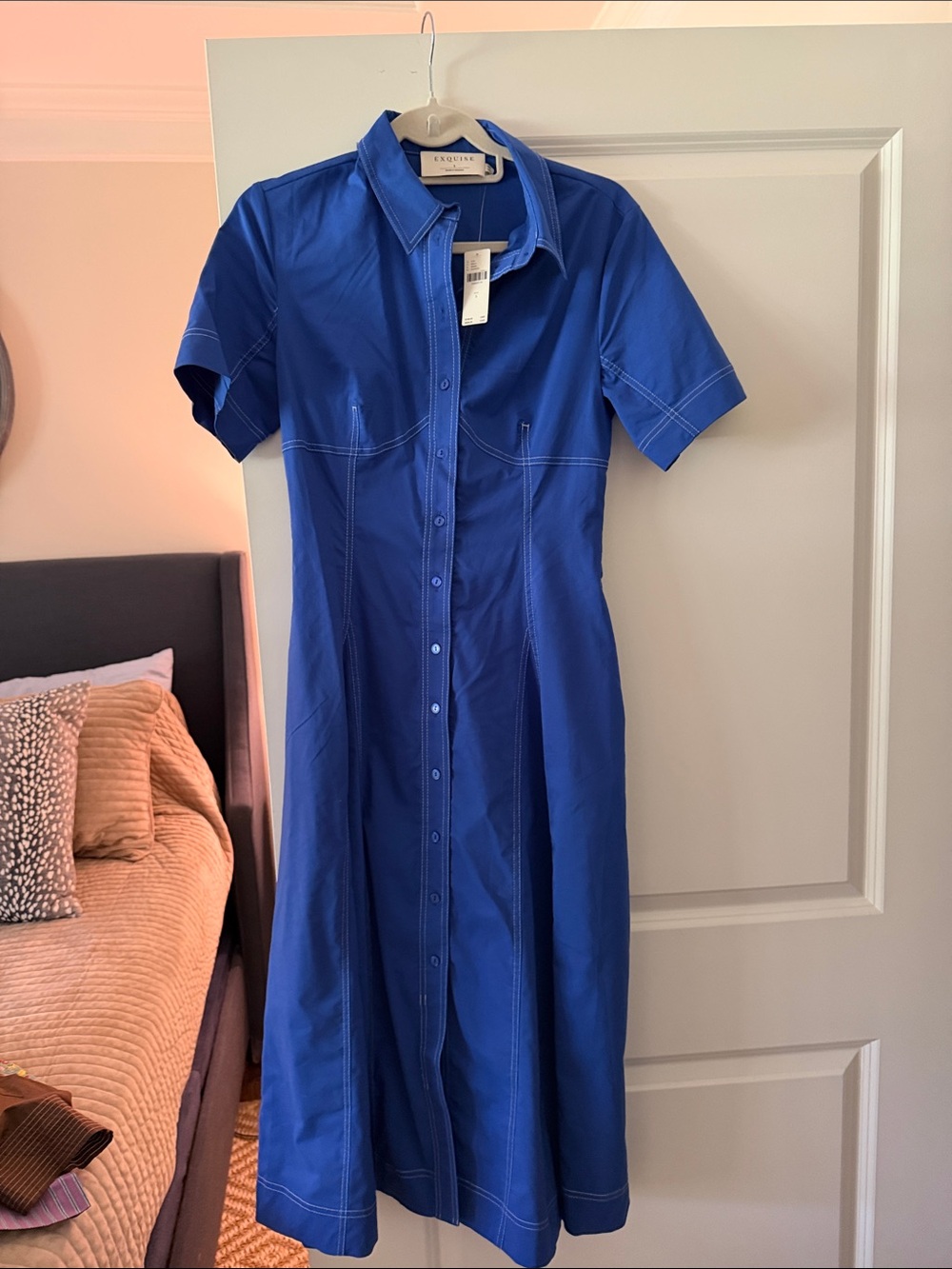 Anthropologie Cobalt Blue Button-Front Midi Shirt Dress